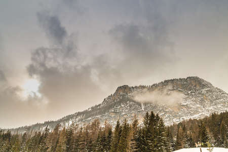 white snow covering Italian mountainsの写真素材