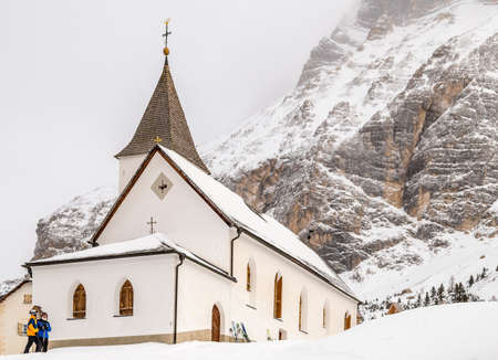 people visiting La Crusc Santa Croce Sanctuaryの写真素材