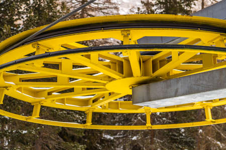 steel cable on chair lift wheelの写真素材