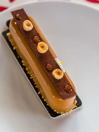 closeup of cake with sponge cake and gianduia
