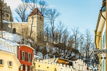 Brunico (BZ), February 12, 2019: light is enlightening the castle of Brunico, Burg Bruneck