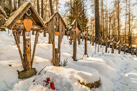 Brunico (BZ), February 12, 2019: snow is covering the Austro-Hungarian War Cemetery in Bruneckのeditorial素材