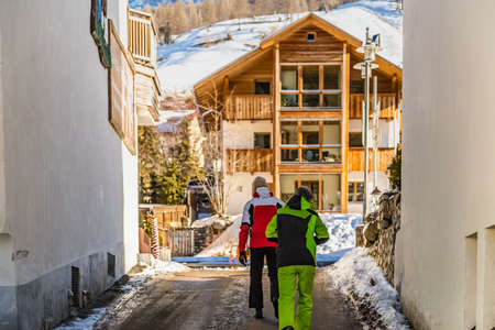 San Cassiano (BZ), February 12, 2019: tourists walking in the small townのeditorial素材