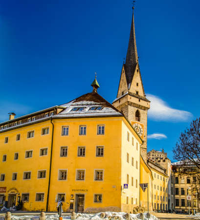Brunico (BZ), February 12, 2019: sunlight is enlightening the Ursuline Churchのeditorial素材