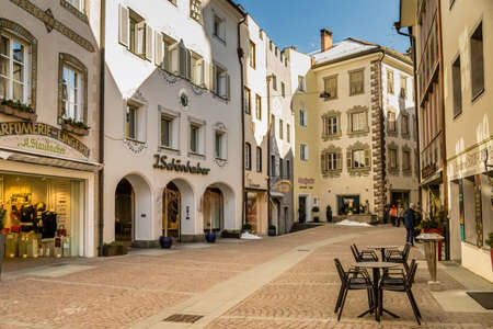 Brunico (BZ), February 12, 2019: people walking in street of historical centerのeditorial素材