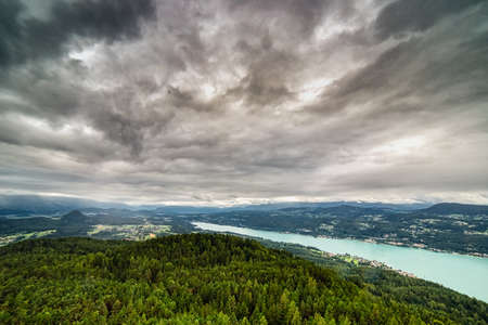 Breathtaking panoramic view of WoertherSee lake in Austriaの写真素材
