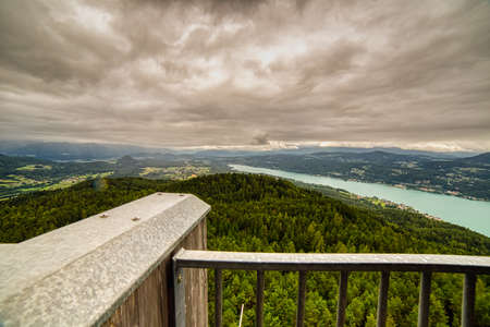 Breathtaking panoramic view of WoertherSee lake in Austriaの写真素材