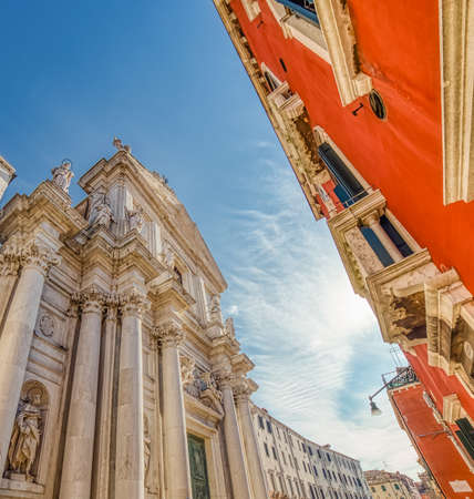 VENEZIA, FEBRUARY 21, 2020: sunlight is enlightening the Church of Santa Maria Assunta in street of the historical center of Veniceのeditorial素材