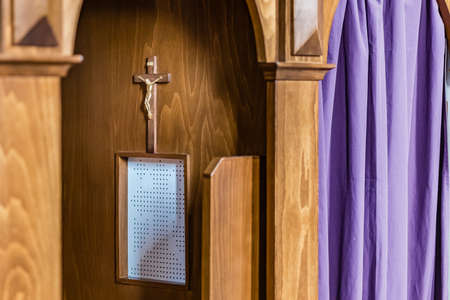 wooden confessional in a Christian churchのeditorial素材