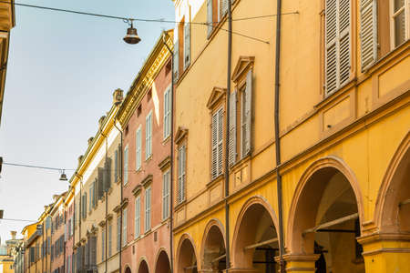 typical windows of ancient buildings in the historical center of Modena in Italy