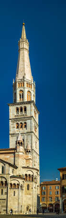 MODENA (MO), ITALY - FEBRUARY 15, 2019: people walking in the main square of the historical center of Modenaの写真素材