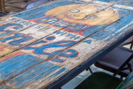 CESENA (FC) - FEBRUARY 17, 2019: lights are enlightening painted table  for sale on stalls at...
