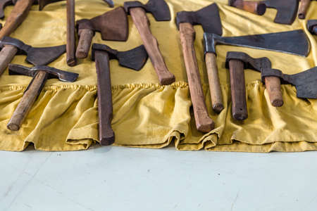 CESENA (FC) - FEBRUARY 17, 2019: lights are enlightening axes for sale on stalls at antique fairのeditorial素材