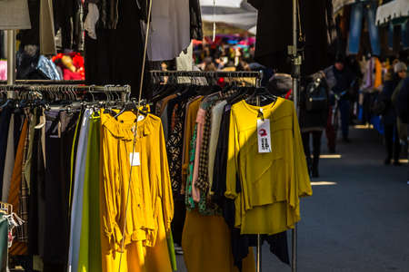PADOVA, ITALY - FEBRUARY 23, 2019: people going for shopping in typical market in Prato della Valleのeditorial素材