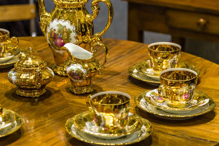 CESENA (FC) - FEBRUARY 17, 2019: lights are enlightening tea pieces for sale on stalls at antique fairのeditorial素材