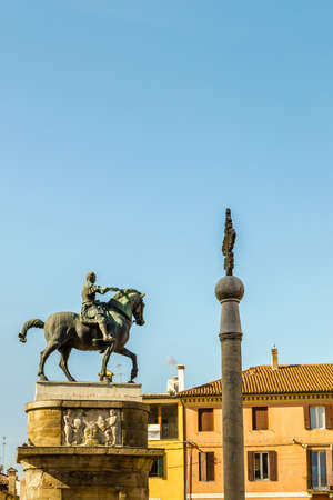 PADOVA, ITALY - FEBRUARY 23, 2019: sunlight is enlightening the statue of Erasmo Stefano from Narni,...