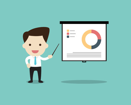 vector business man pointing at a board at a presentation in flat designのイラスト素材