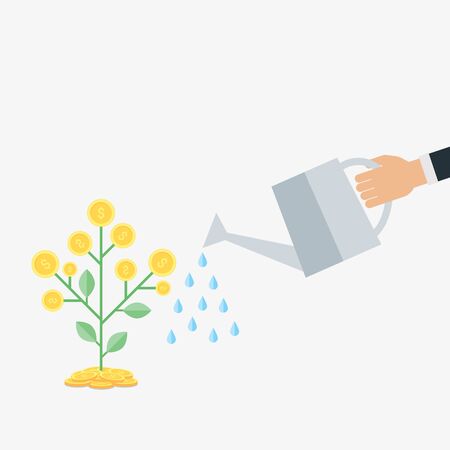 Vector business growth concept. ,hand with can watering money treeのイラスト素材