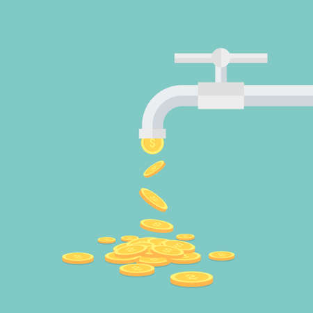 Vector income concept,coins fall out of the water tapのイラスト素材