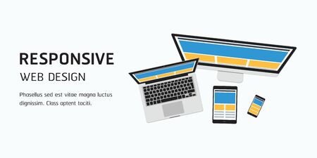 vector responsive web design in flat design, website banner headerのイラスト素材