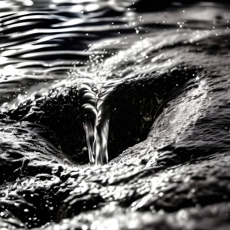 abstract background of water splashes and ripples in black and whiteの素材