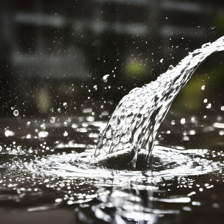 Water splash on a dark background. Shallow depth of field.の素材
