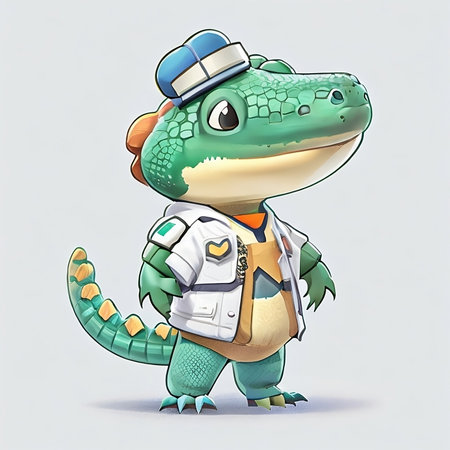 Cartoon crocodile in a cap with a knife. Vector illustration.の素材