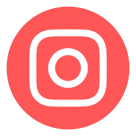 Camera flat icon for web and mobile, modern minimalistic flat design. Vector white icon on red circle.の素材