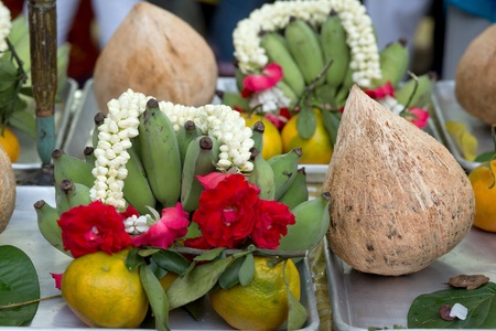 Beautifully Decorated fruits for Navaratri celebration to worship. の写真素材