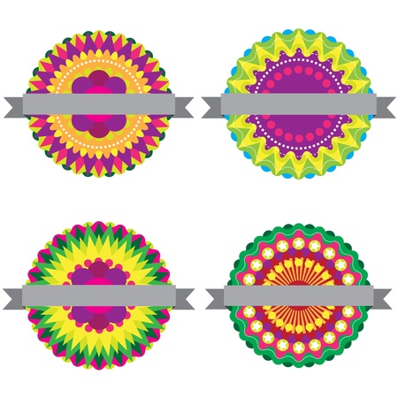 colorful flower badge, vector formatのイラスト素材