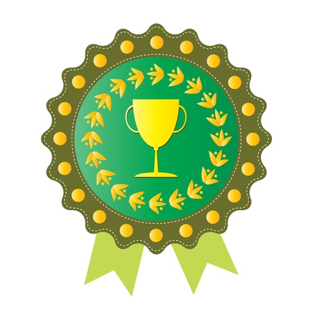 Trophy on  green badge with Olive wreath, vector format