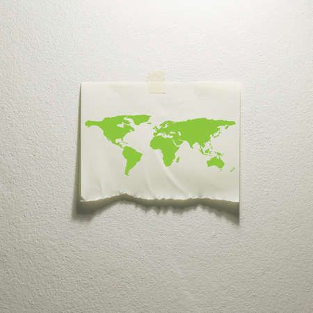 note paper taped on wall background 
