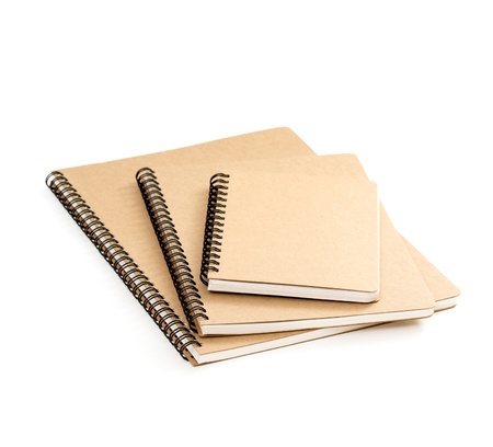 Brown Recycled ring binder notebook on white backgroundの写真素材