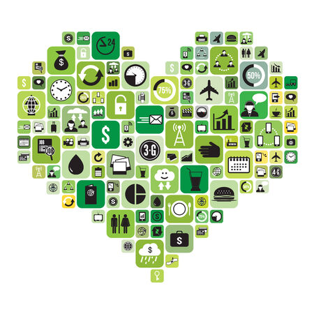 Business icons set in heart, vector formatのイラスト素材