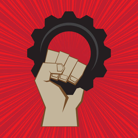 Man hand holding gear with red speed radial backgroundのイラスト素材