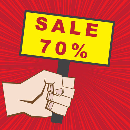 Hand hold sale 70% banner with red speed radial backgroundのイラスト素材