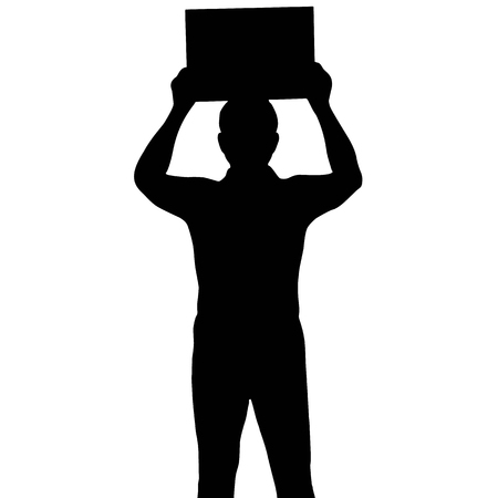 Silhouette man holding banner, vector formatのイラスト素材