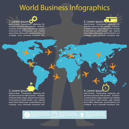 World map with airplane route infographicのイラスト素材