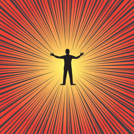 Silhouette man with comic speed radial for life problem conceptのイラスト素材