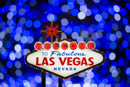 Welcome to fabulous Las Vegas neon sign at nightのeditorial素材