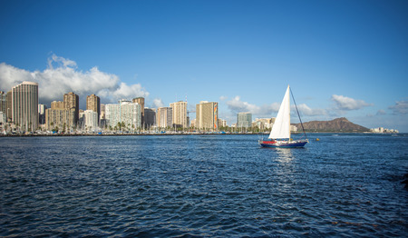 Honolulu downtown with seafrontの写真素材