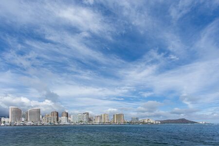 Honolulu skyline with seafront, Hawaiiの写真素材