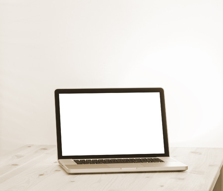 Blank screen laptop computer with retro color effectedの写真素材