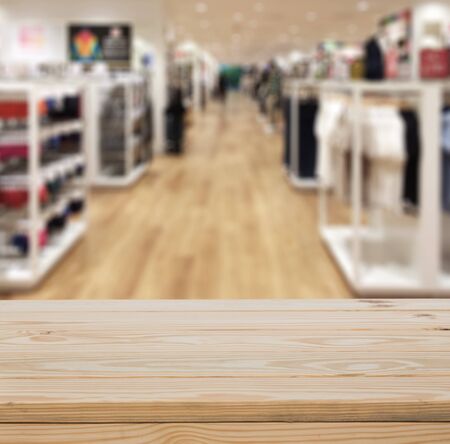 Wood table top with blur interior backgroundの写真素材
