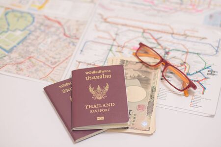 Passport with Japanese banknoteの写真素材