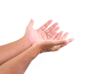 Man hand, opened hand on white background