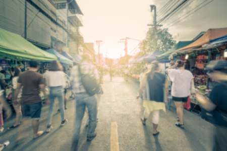 Blurred image of street market with retro color effected, blurred abstract backgroundの写真素材