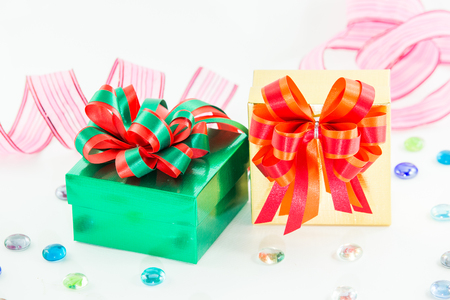 Green and golden gift boxの写真素材