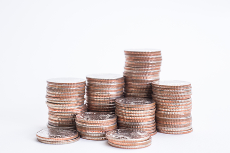 Stack of coins on white background
