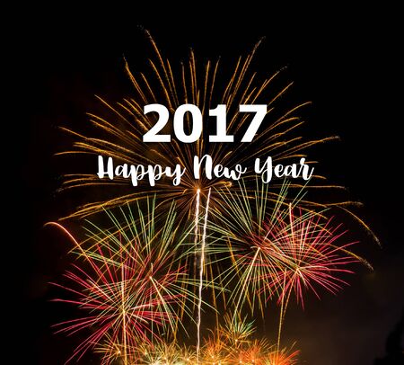 Happy new year 2017 on Colorful fireworks backgroundの写真素材